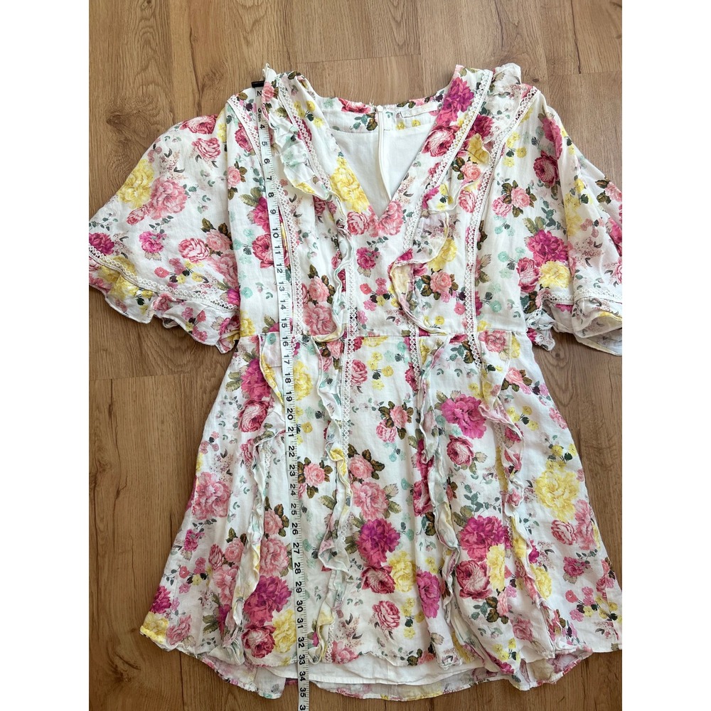 La Maison Talulah TeaTime Mini Dress Large Floral Ruffle Puff Sleeve Cottagecore - Picture 10 of 10